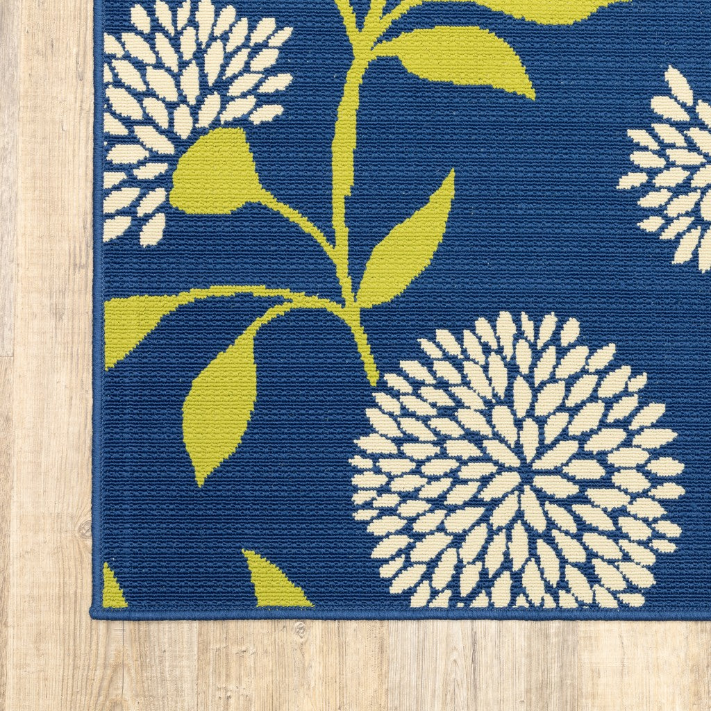 Blue and Green Floral Indoor Outdoor Area Rug