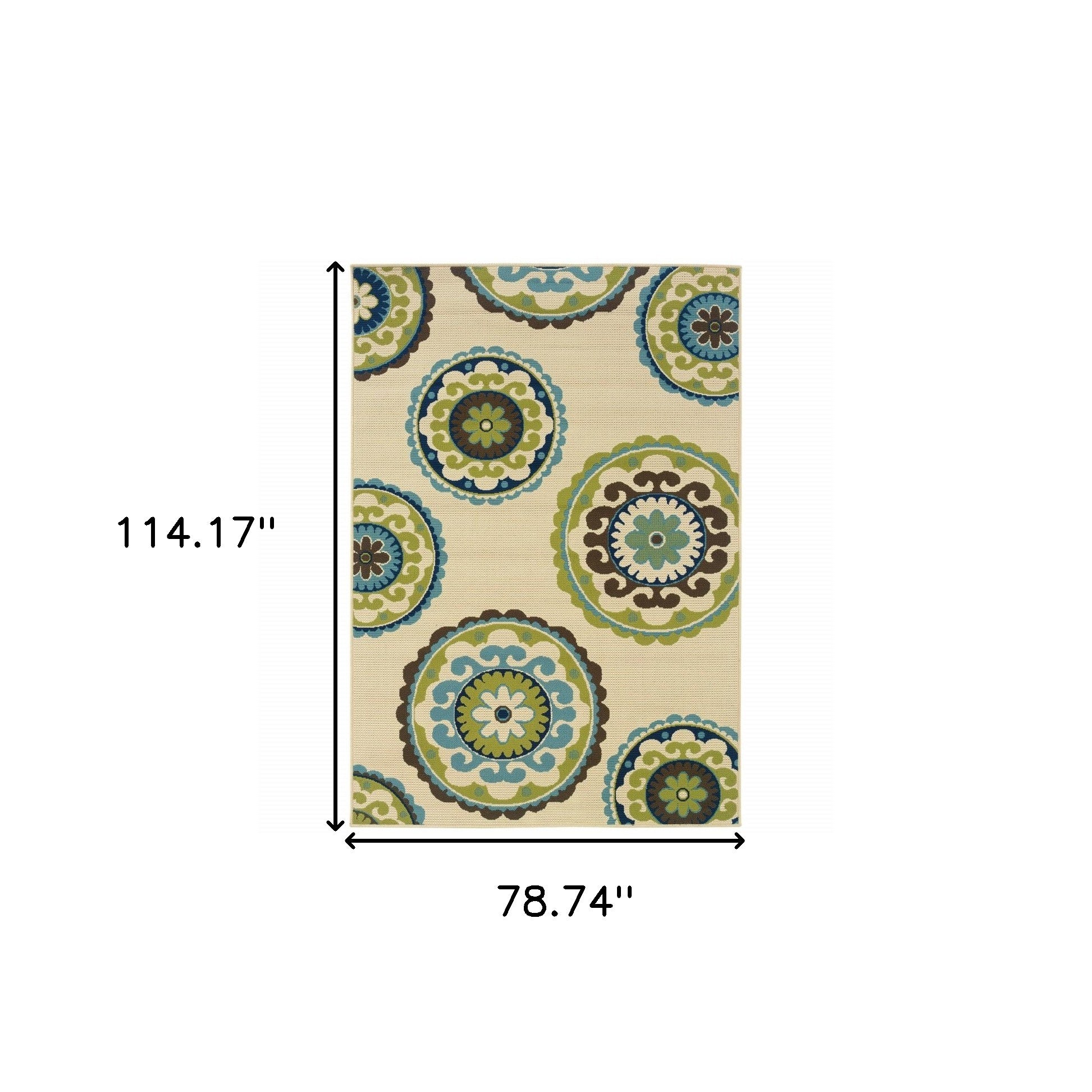 7' x 10' Green and Ivory Floral Indoor Outdoor Area Rug