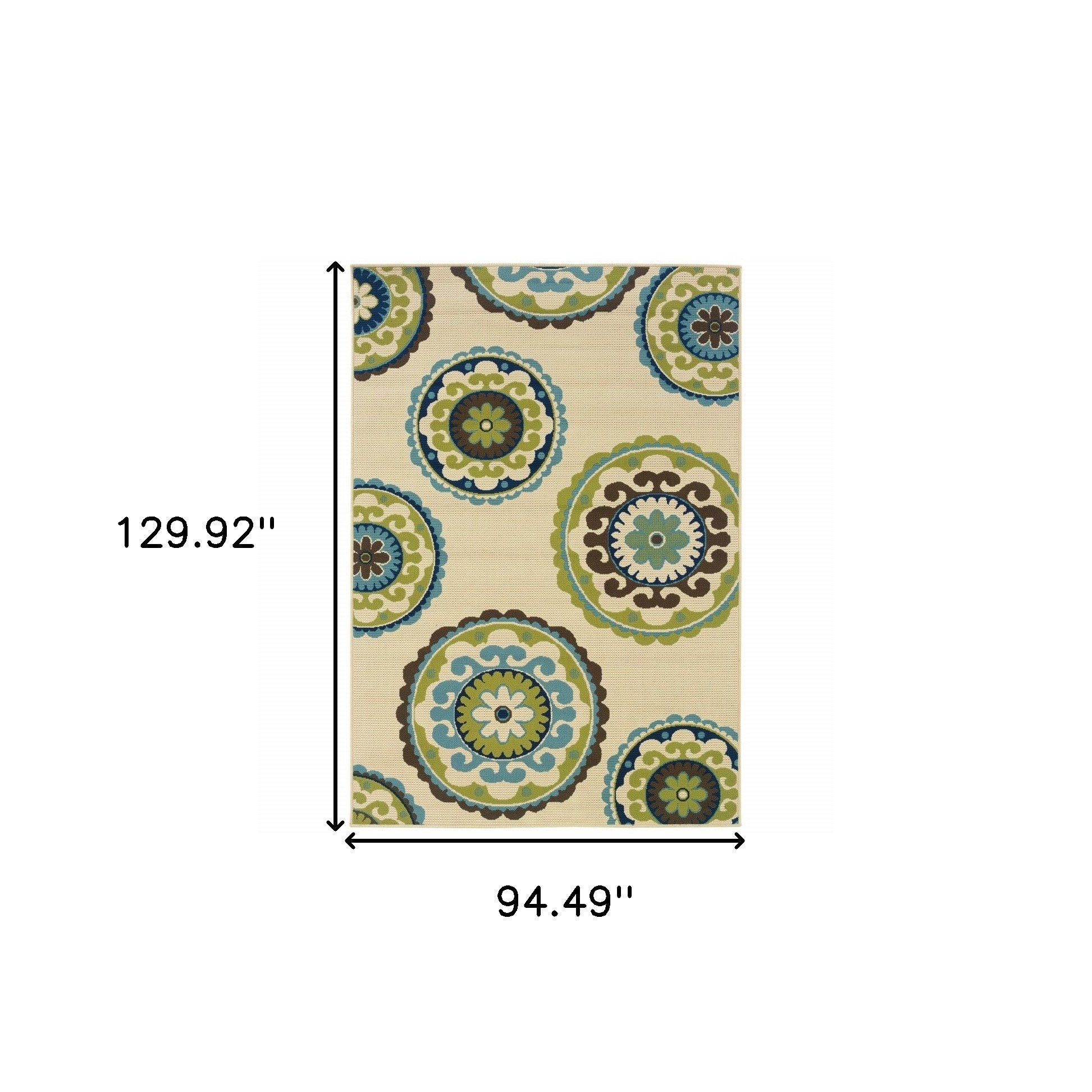 8' x 11' Green and Ivory Floral Indoor Outdoor Area Rug