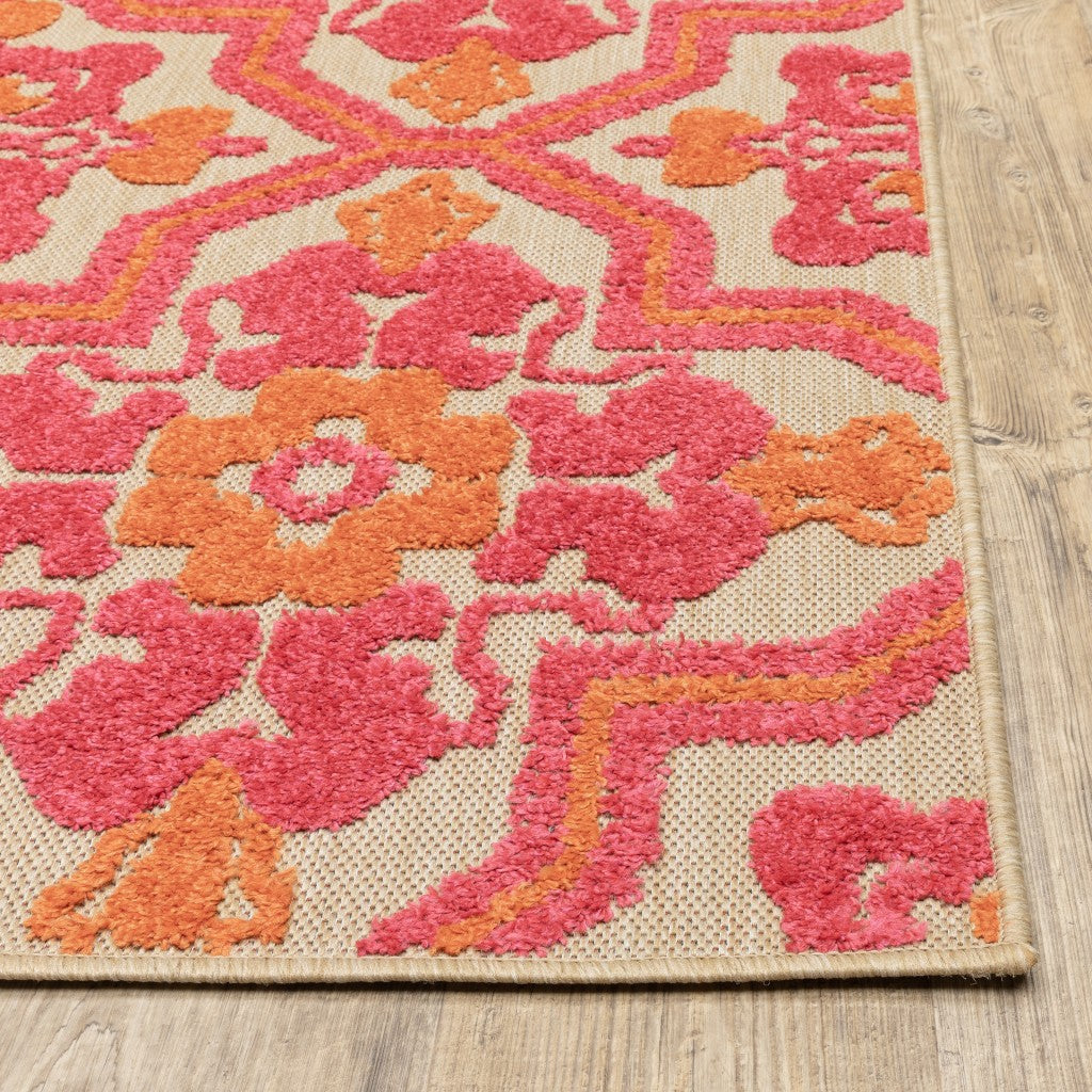 2' X 8' Pink and Orange Moroccan Indoor Outdoor Area Rug