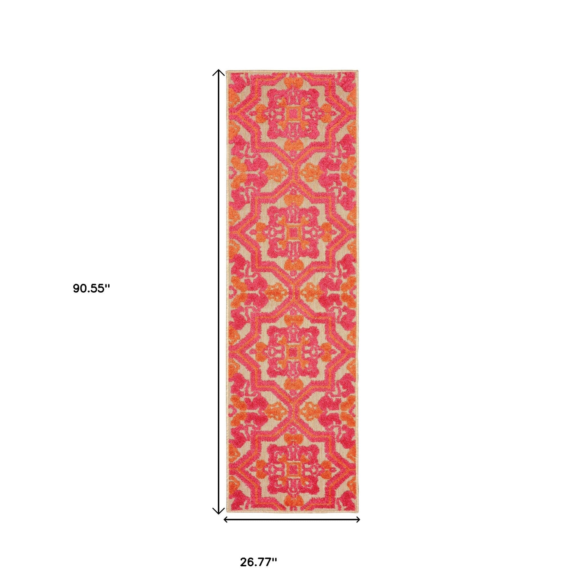 2' X 8' Pink and Orange Moroccan Indoor Outdoor Area Rug