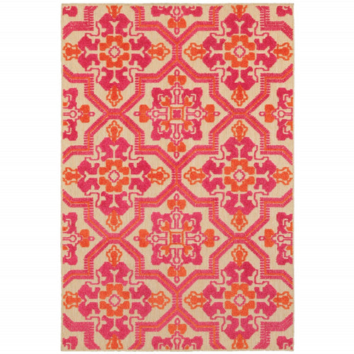 Pink and Orange Moroccan Indoor Outdoor Area Rug