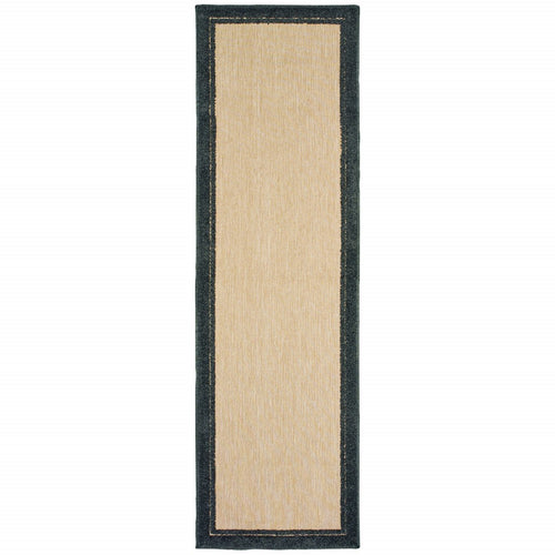 2' X 8' Beige and Black Indoor Outdoor Area Rug