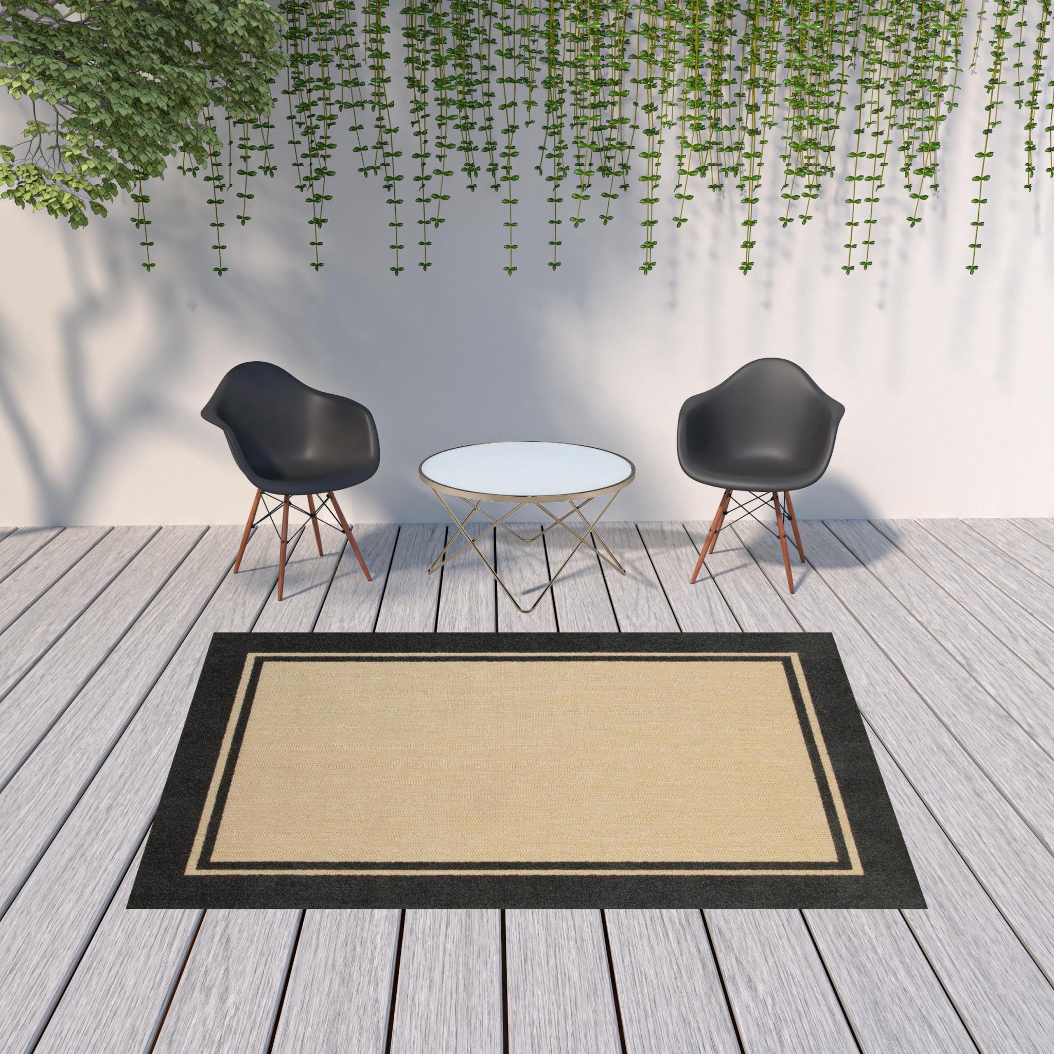 Beige and Black Indoor Outdoor Area Rug