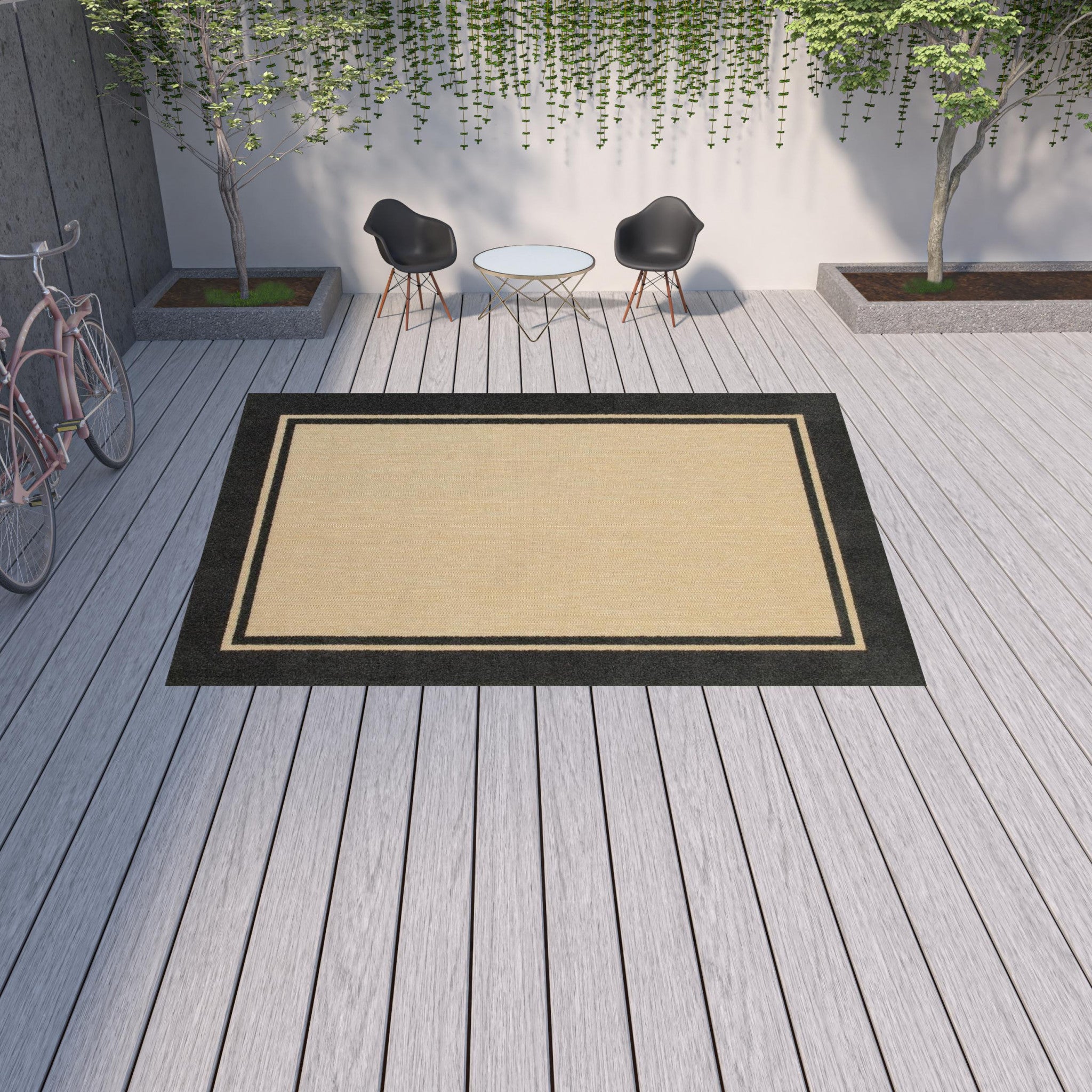 Beige and Black Indoor Outdoor Area Rug