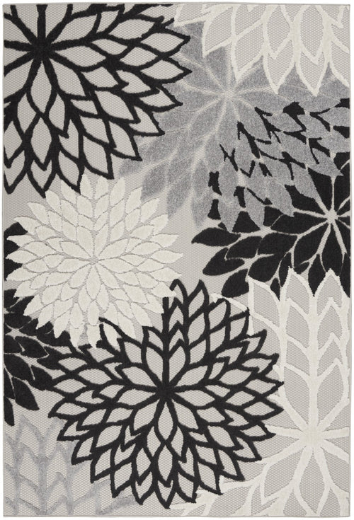 4' X 6' Black And White Floral Indoor Outdoor Area Rug