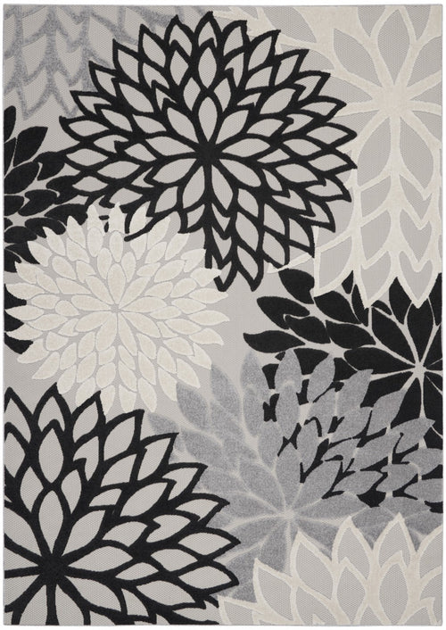 7' X 10' Black White Floral Indoor Outdoor Area Rug