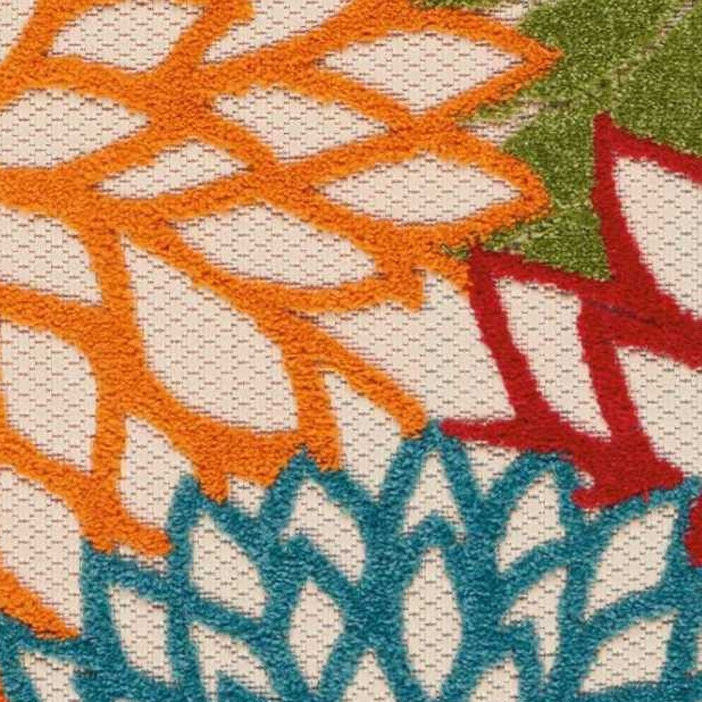 6' Runner Ivory Blue and Orange Floral Indoor Outdoor Area Rug