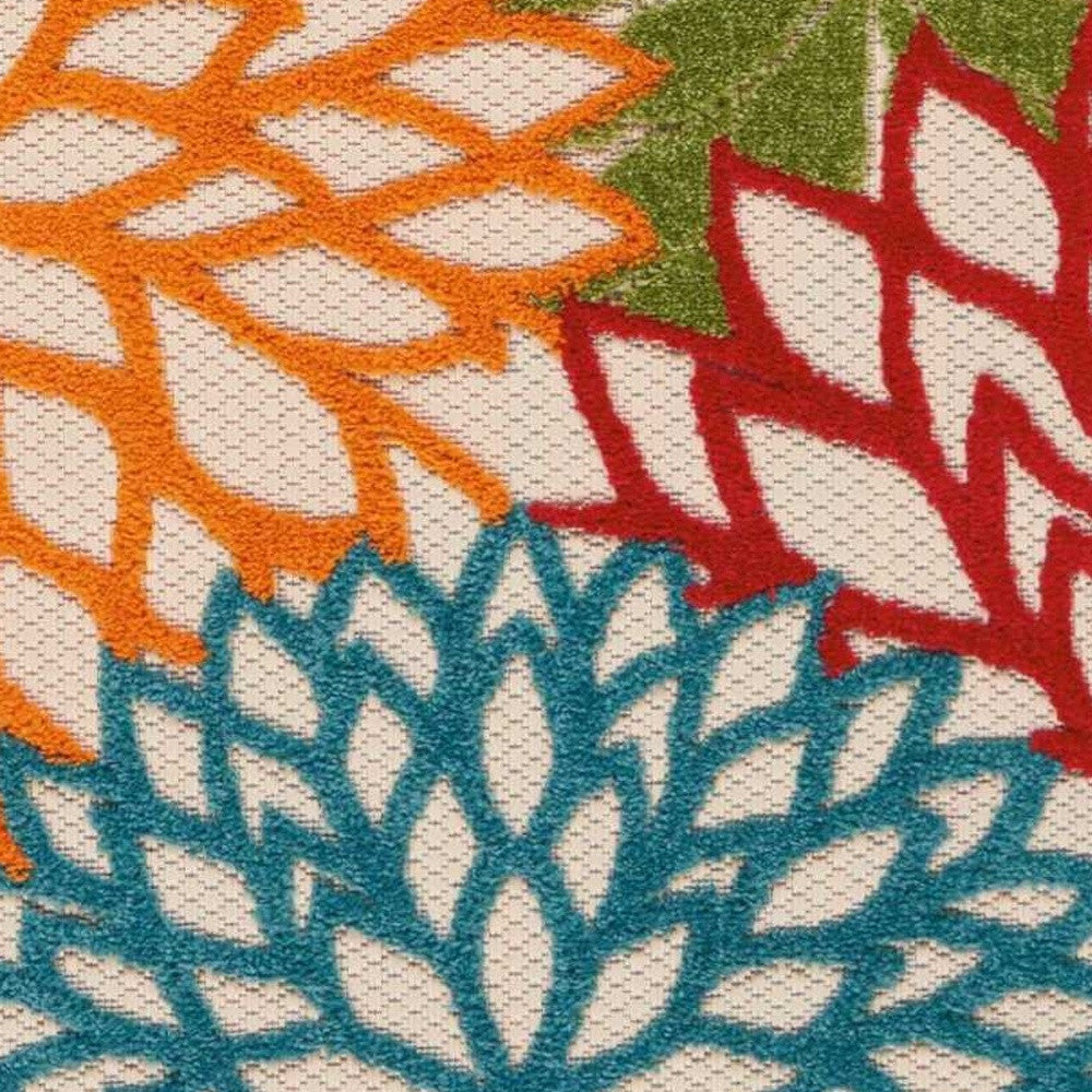 6' Runner Ivory Blue and Orange Floral Indoor Outdoor Area Rug