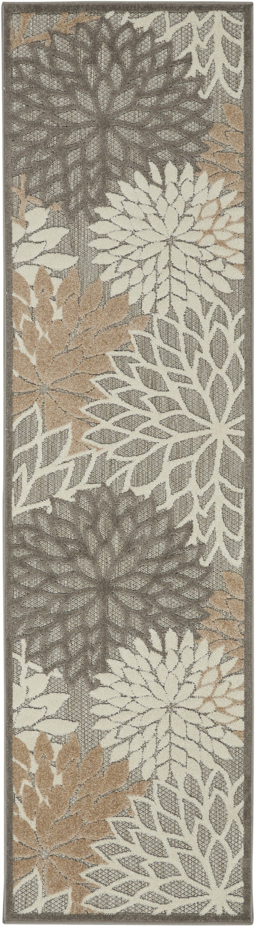 6' Runner Gray and Ivory Floral Indoor Outdoor Area Rug