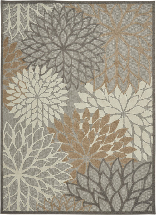 8' X 11' Gray And Ivory Floral Indoor Outdoor Area Rug