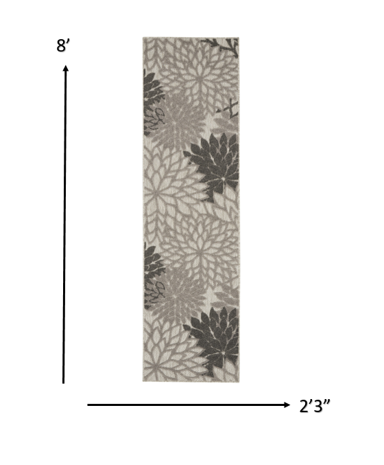 2' X 8' Gray Floral Indoor Outdoor Area Rug