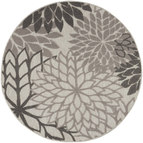 5' Round Gray Round Floral Indoor Outdoor Area Rug