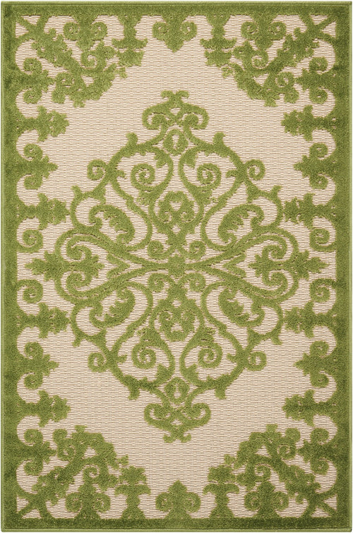 3' X 4' Green Damask Indoor Outdoor Area Rug