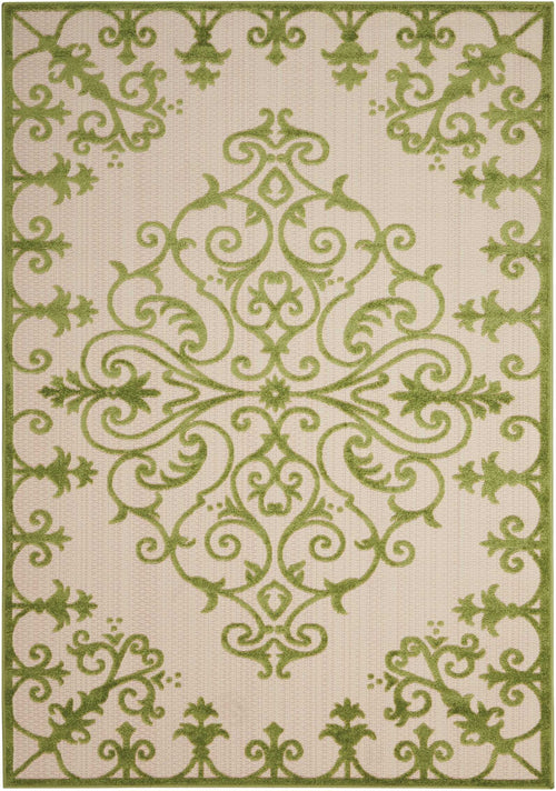 5' X 8' Green Damask Indoor Outdoor Area Rug