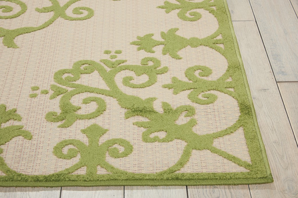 5' X 8' Green Damask Indoor Outdoor Area Rug