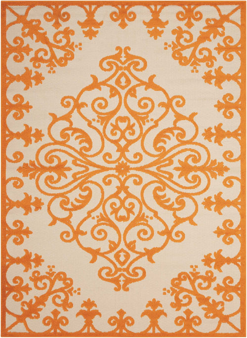 4' X 6' Orange And Ivory Damask Indoor Outdoor Area Rug