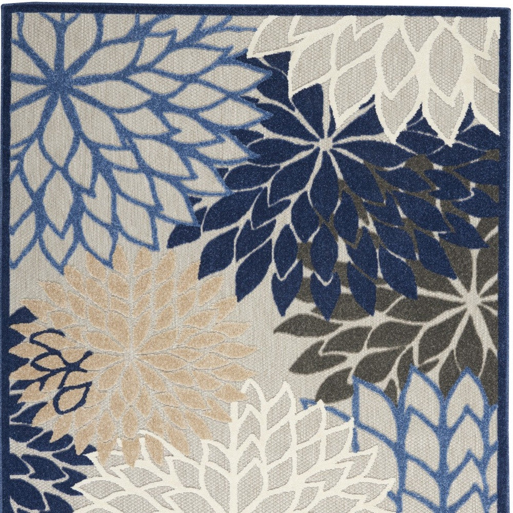 4' X 6' Blue And Gray Floral Indoor Outdoor Area Rug