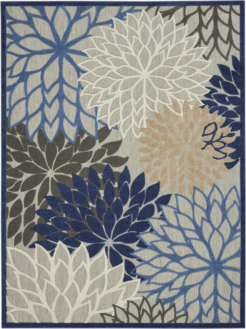 8' X 11' Blue And Gray Floral Indoor Outdoor Area Rug