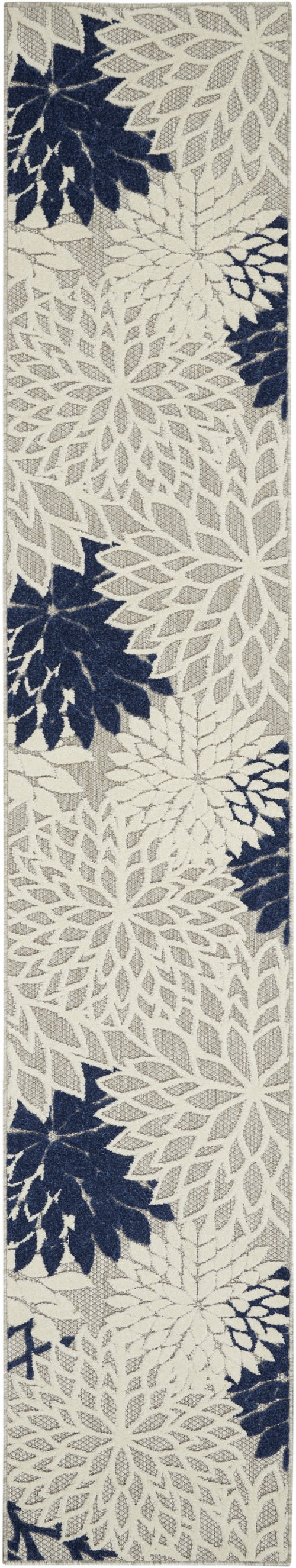 2' X 10' Ivory And Blue Floral Indoor Outdoor Area Rug