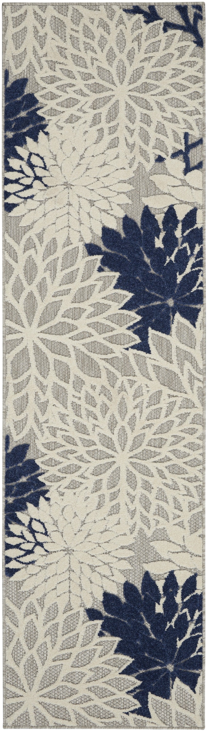 2' X 8' Ivory And Blue Floral Indoor Outdoor Area Rug