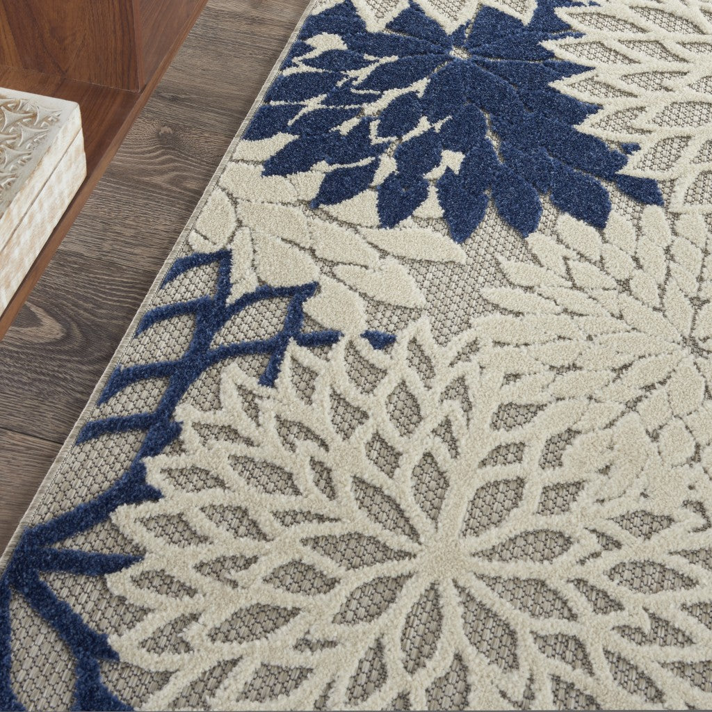 3' X 4' Ivory And Blue Floral Indoor Outdoor Area Rug