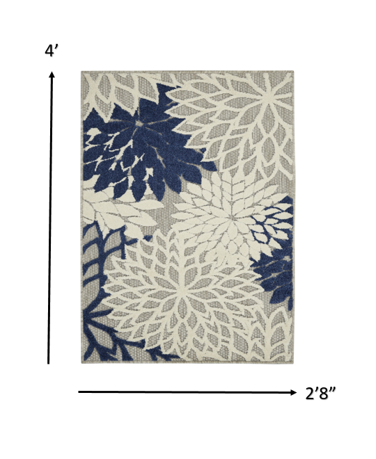 3' X 4' Ivory And Blue Floral Indoor Outdoor Area Rug