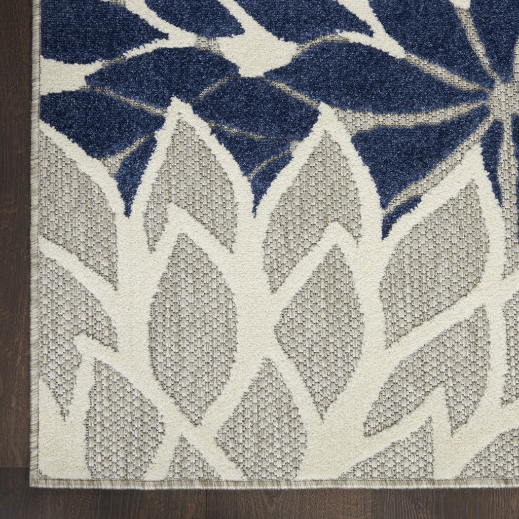 5' X 8' Ivory And Blue Indoor Outdoor Area Rug