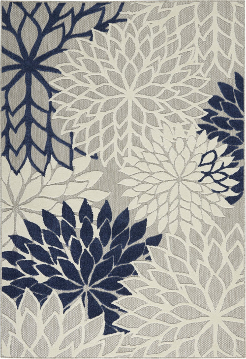 6' X 9' Ivory And Blue Floral Indoor Outdoor Area Rug