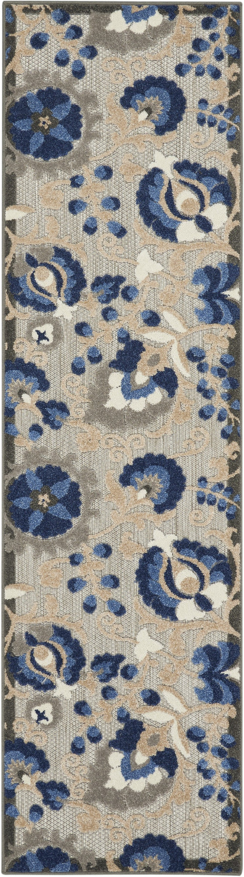 2' X 6' Blue And Gray Floral Indoor Outdoor Area Rug