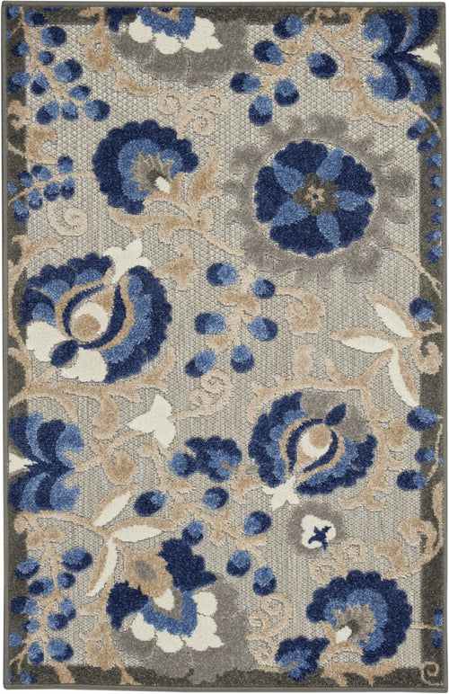 3' X 4' Blue And Gray Floral Indoor Outdoor Area Rug