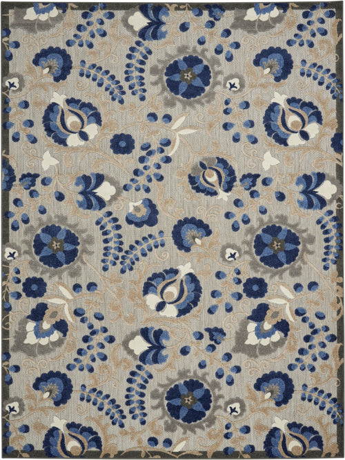 7' X 10' Blue And Gray Floral Indoor Outdoor Area Rug