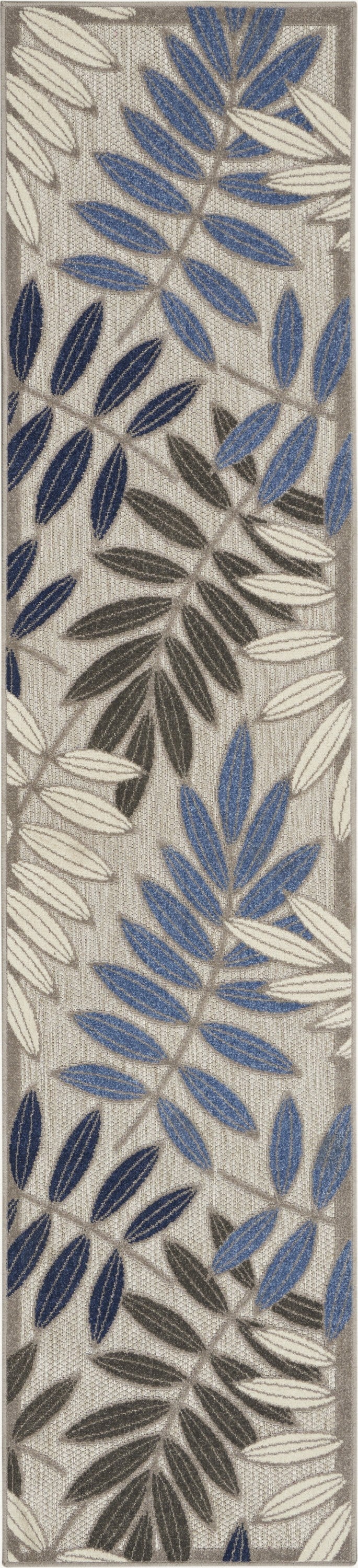 2' X 6' Grey/Blue Floral Indoor Outdoor Area Rug