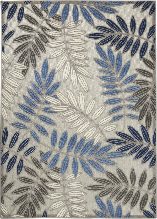 4' X 6' Grey/Blue Floral Indoor Outdoor Area Rug