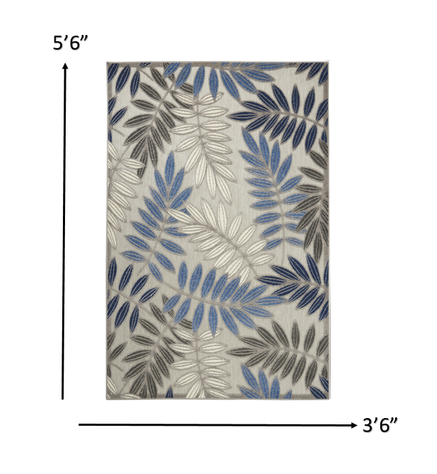 4' X 6' Grey/Blue Floral Indoor Outdoor Area Rug