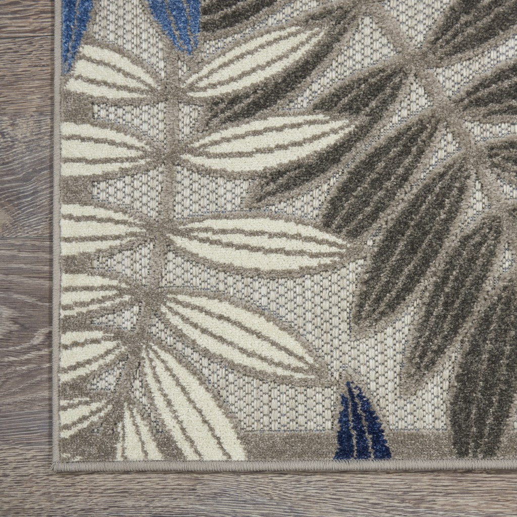 8’ X 11’ Gray And Blue Leaves Indoor Outdoor Area Rug