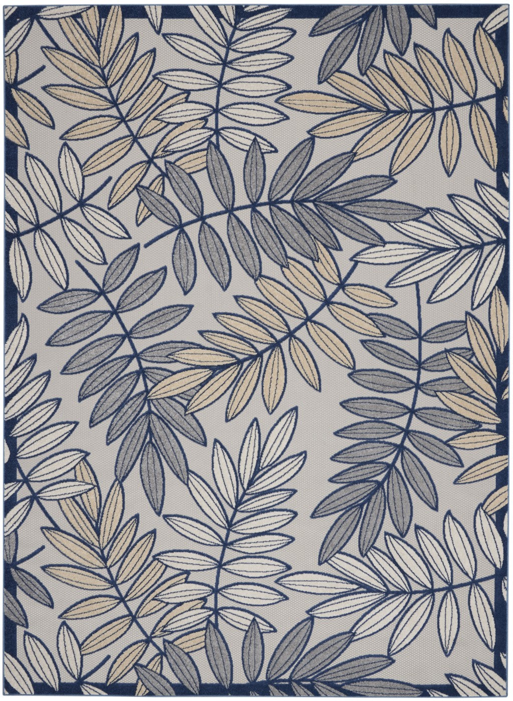 7' X 10' Ivory And Blue Floral Indoor Outdoor Area Rug