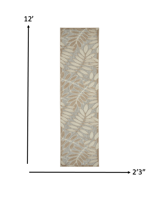 12' Runner Gray And Ivory Floral Indoor Outdoor Runner Rug