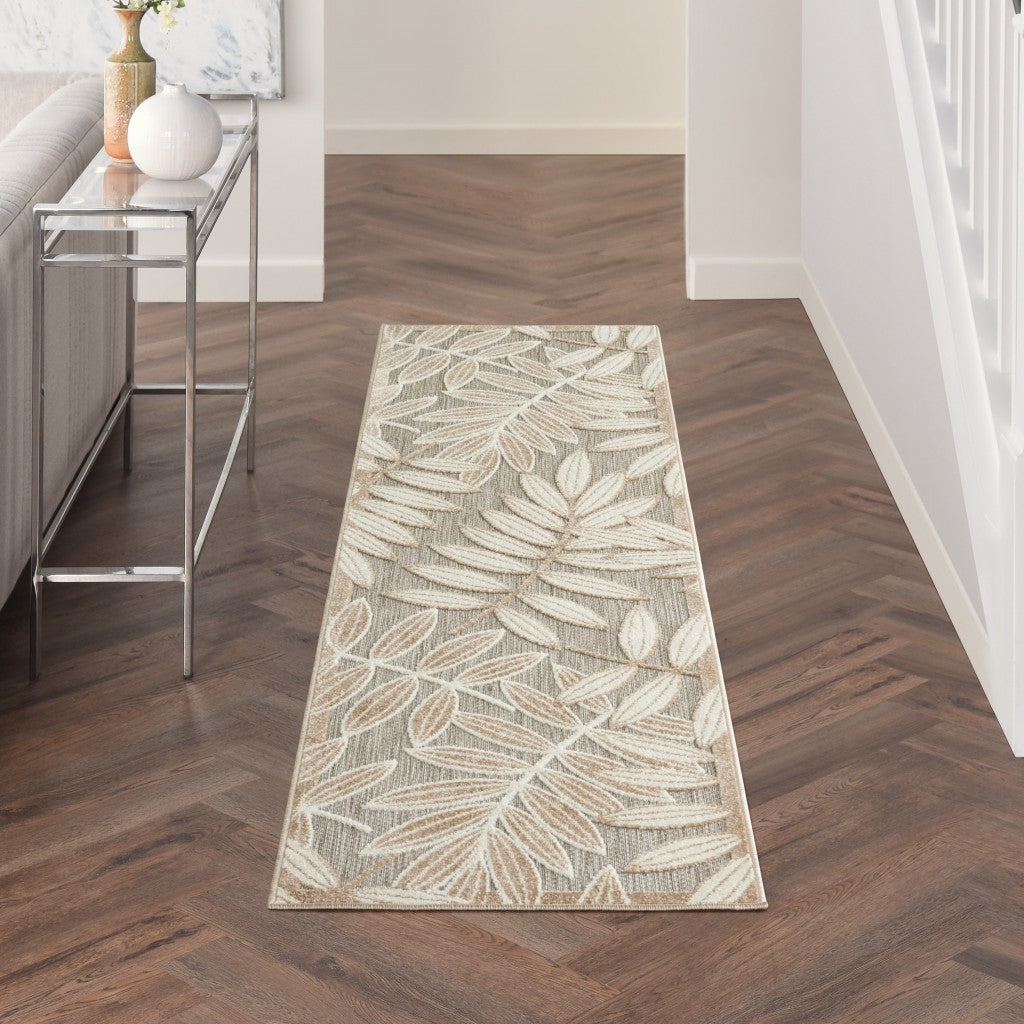 2' X 8' Gray And Ivory Floral Indoor Outdoor Area Rug