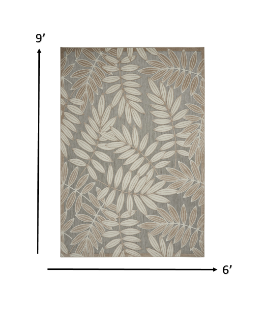 6' X 9' Gray And Ivory Floral Stain Resistant Indoor Outdoor Area Rug