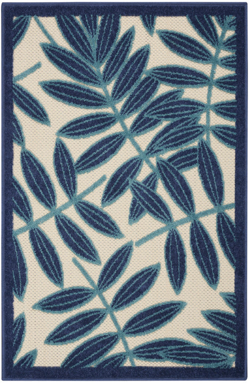 3' X 4' Blue And Ivory Floral Indoor Outdoor Area Rug