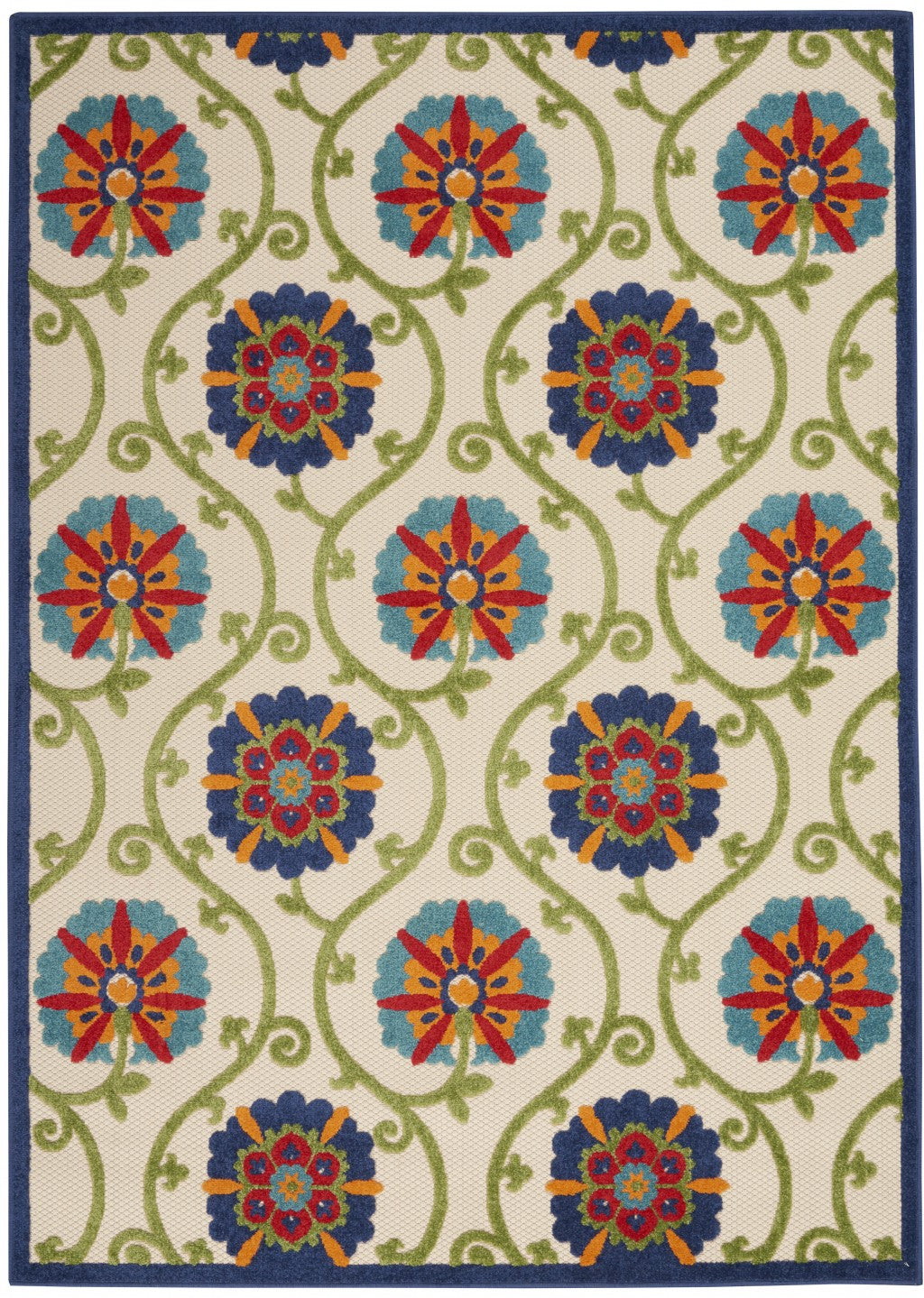 5' X 8' Ivory And Blue Indoor Outdoor Area Rug