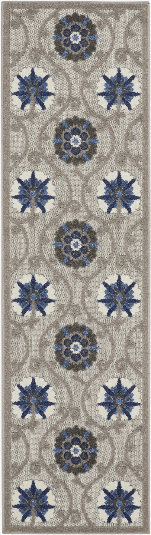 2' X 6' Blue And Gray Floral Indoor Outdoor Area Rug