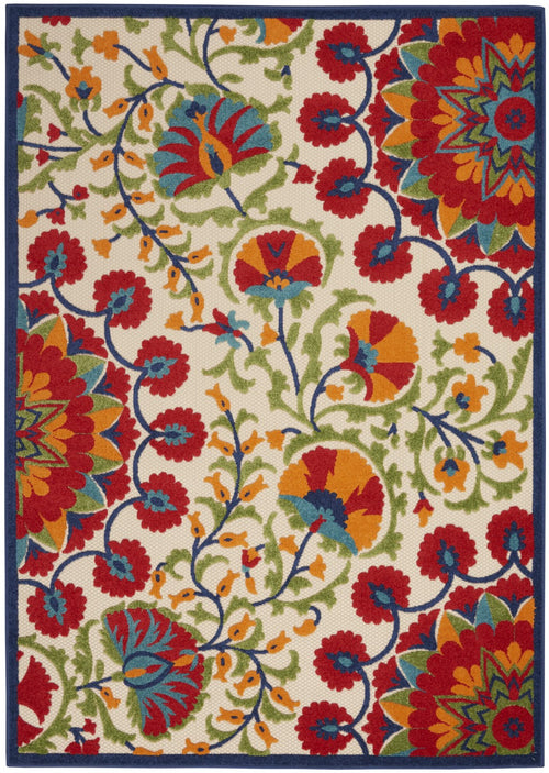 8' X 11' Red/Multicolor Floral Indoor Outdoor Area Rug