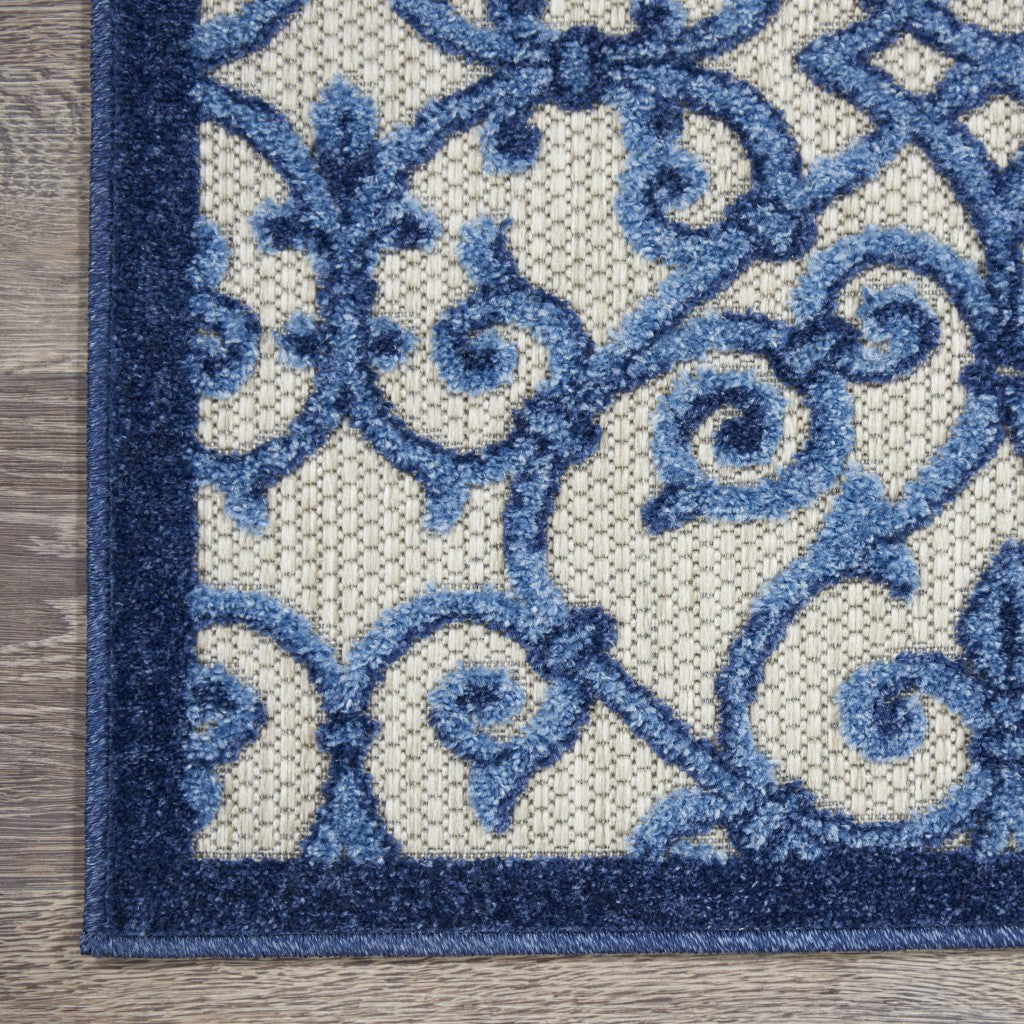 2' X 8' Blue And Gray Floral Indoor Outdoor Area Rug