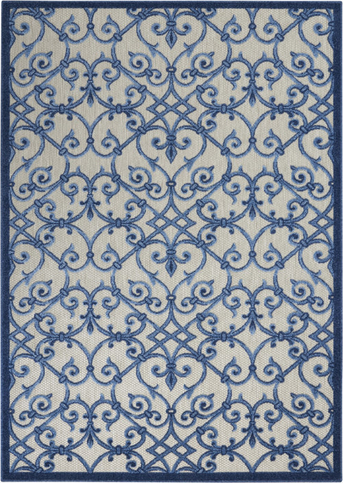 4' X 6' Blue And Gray Floral Indoor Outdoor Area Rug