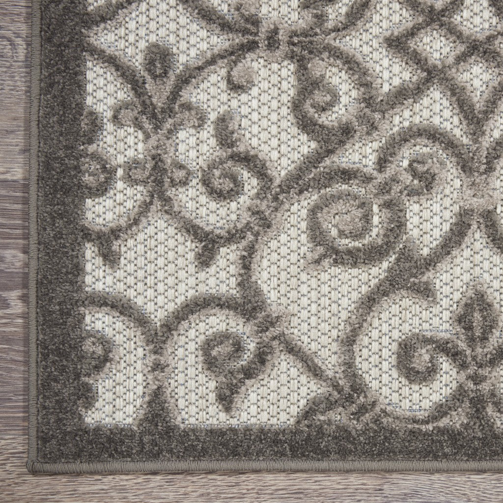 2' X 8' Gray Floral Indoor Outdoor Area Rug