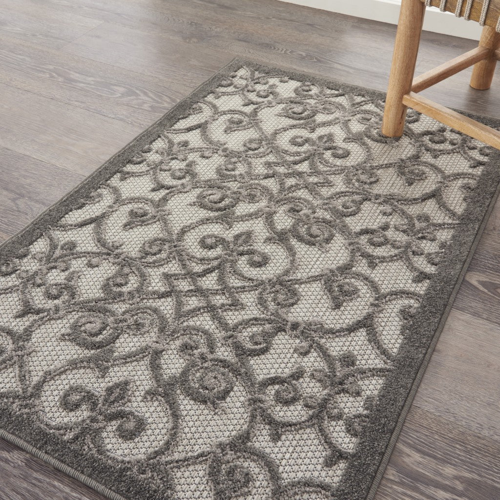 3' X 4' Gray Floral Indoor Outdoor Area Rug