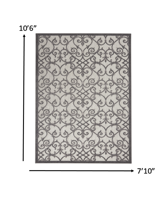 8' X 11' Gray Floral Indoor Outdoor Area Rug