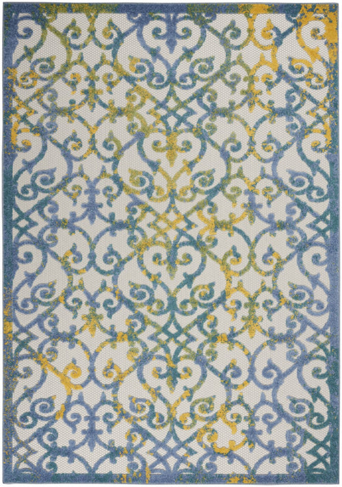 4' X 6' Ivory And Blue Floral Indoor Outdoor Area Rug